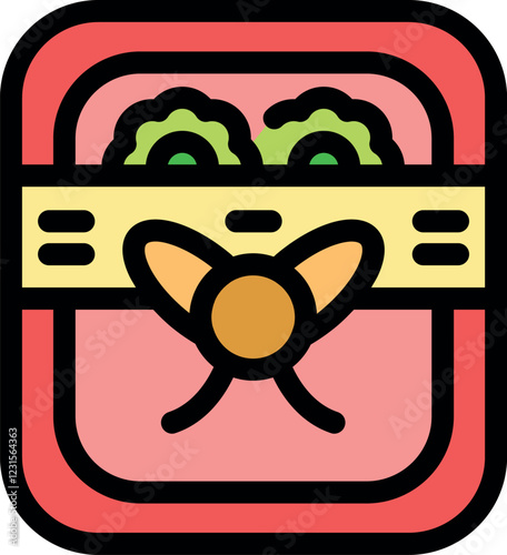 Canned tuna decorated with a bow and filled with wasabi, representing preserved food in a colorful icon
