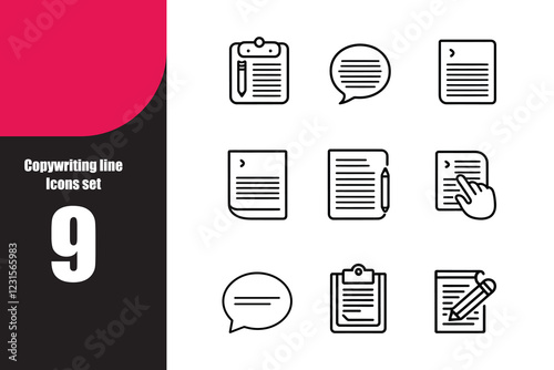 Copywriting Icon Set: Text Editing, Clipboard, Pencil, Notepad, and Writing Symbols. Vector Illustration.