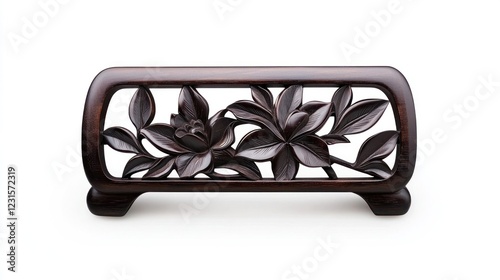 Dark Brown Wood Carving with Intricate Leaf Design