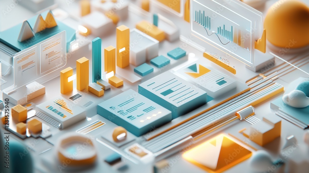 Abstract Data Visualization: 3D Render of Business Analytics and Information Technology Abstract Data Visualization: 3D Render of Business Analytics and Information Technology