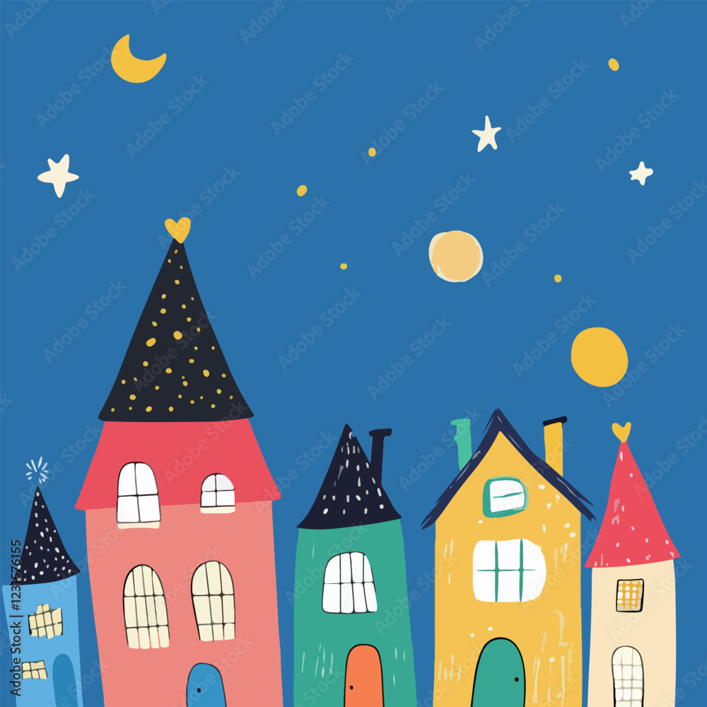 Fototapeta premium Whimsical Nighttime Village