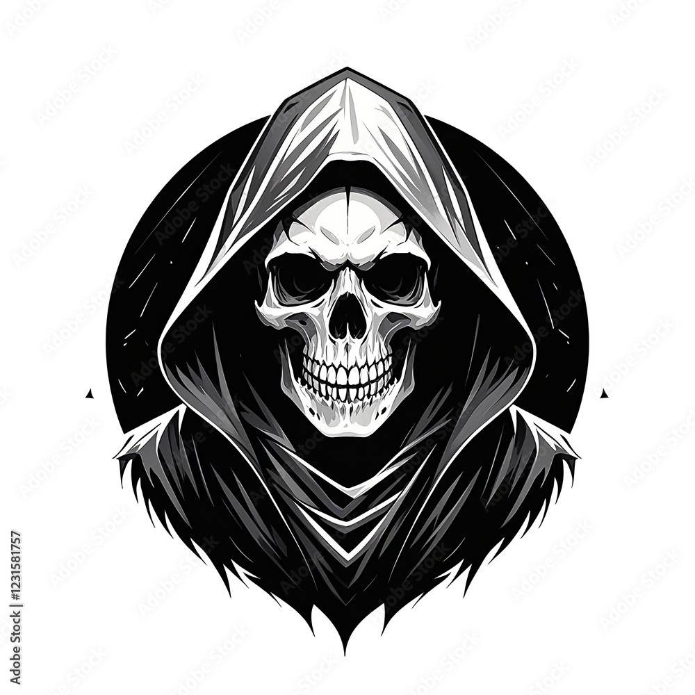 Obraz premium Illustration of a Hooded Skull with a Scary Appearance