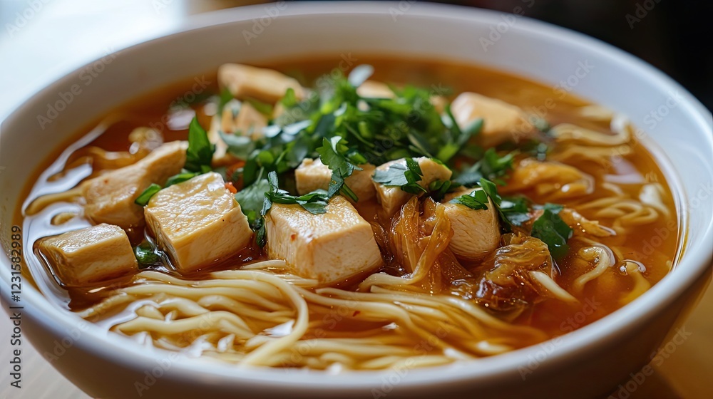 Delicious Chicken Noodle Soup with Tofu and Herbs Delicious Chicken Noodle Soup with Tofu and Herbs