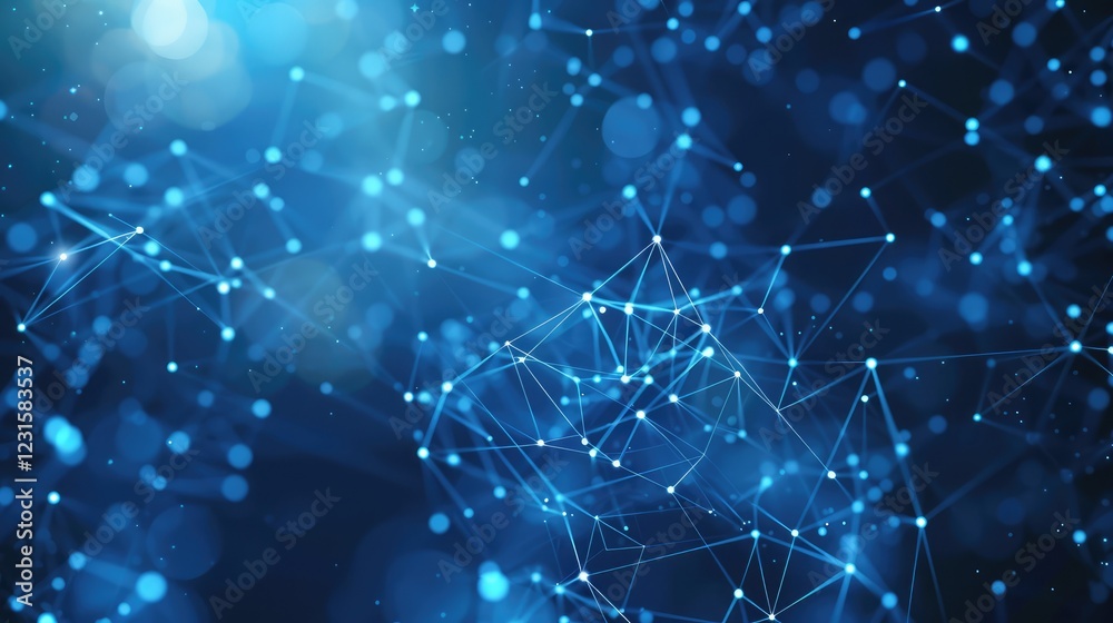 Abstract connected dots and lines on blue background. Communication network and technology concept with moving lines and points. Abstract connected dots and lines on blue background. Communication network and technology concept with moving lines and points.