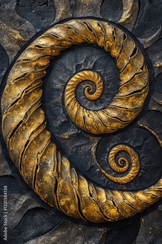 Obraz premium a postcard with an intricate golden spiral pattern on a matte black surface, hypnotic and luxurious. 