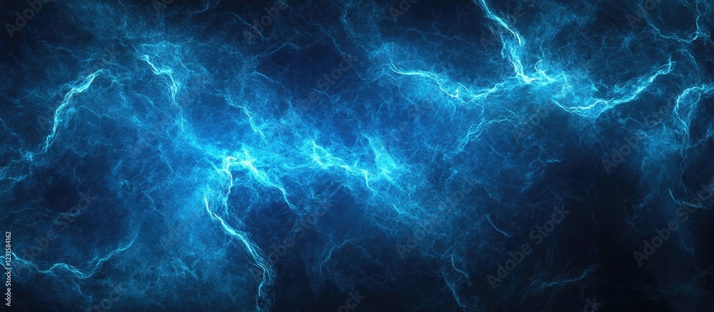 Electric blue abstract background with lightning-like patterns swirling from the center, creating a dynamic, energetic atmosphere.