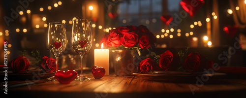 Wallpaper Mural A romantic dinner setting with roses, candles, and soft lighting for a special occasion. Torontodigital.ca