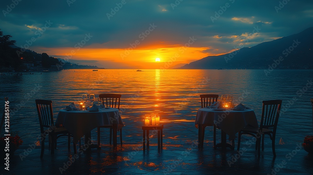 Romantic Lakeside Dinner Sunset Tablescape Romantic Lakeside Dinner Sunset Tablescape