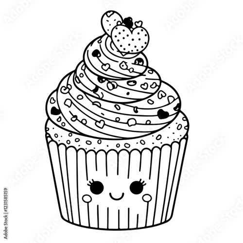 cute cupcake illustration for coloring books