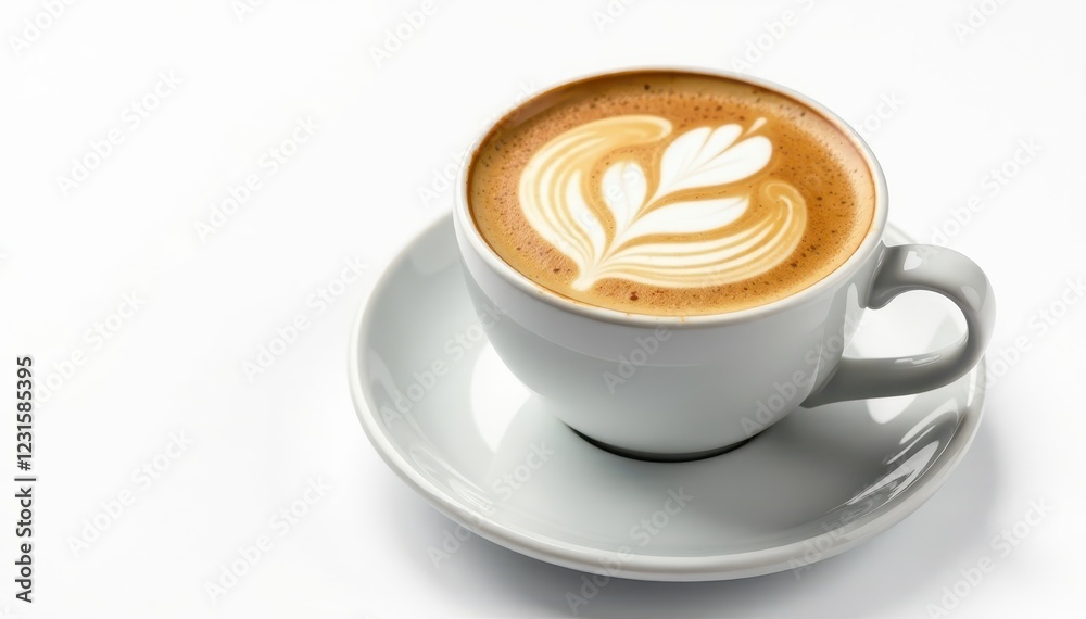 Fototapeta premium Isolated coffee cup, rosetta latte art, white background, cafe, yummy