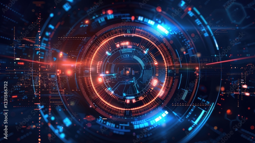 Futuristic circle vector HUD interface screen design, abstract style on blue background. Abstract vector background Innovative concepts in communication design Futuristic circle vector HUD interface screen design, abstract style on blue background. Abstract vector background Innovative concepts in communication design