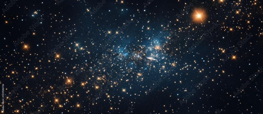 Fototapeta premium Vast cosmic scene with shimmering stars in deep blue and black, showcasing two dynamic spaceships soaring through a star-filled expanse.