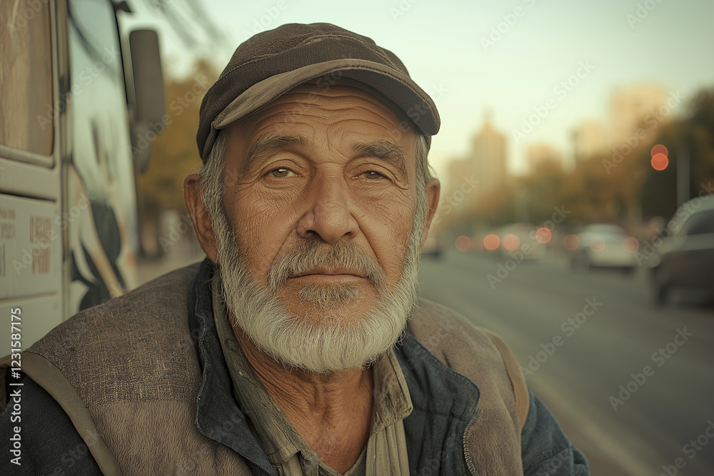 Documentary Portrait of an Elderly Man with a Beard and Cap Documentary Portrait of an Elderly Man with a Beard and Cap
