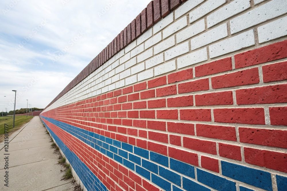 Fototapeta premium Abstract Diagonal Brick Wall in Memorial Day Colors