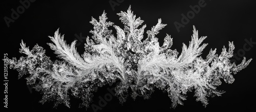 Wallpaper Mural Intricate frozen leaf patterns in white and silver against a deep black background, showcasing delicate frost details and organic shapes. Torontodigital.ca