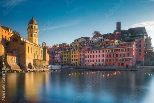 Vernazza village in Cinque Terre, Liguria, Italy, long exposure photography photo