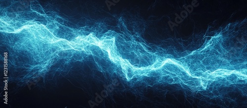 Vibrant electric blue lightning bolt zigzags across a dark background creating an intense energy effect with dynamic movement and contrast.