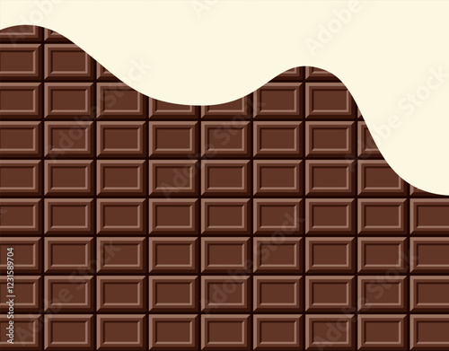 クリームがかかった板チョコレートの背景イラスト素材 ベクター バレンタインデー 