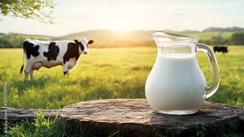 Dairy Farm Scene with Fresh Milk and Morning Sunlight