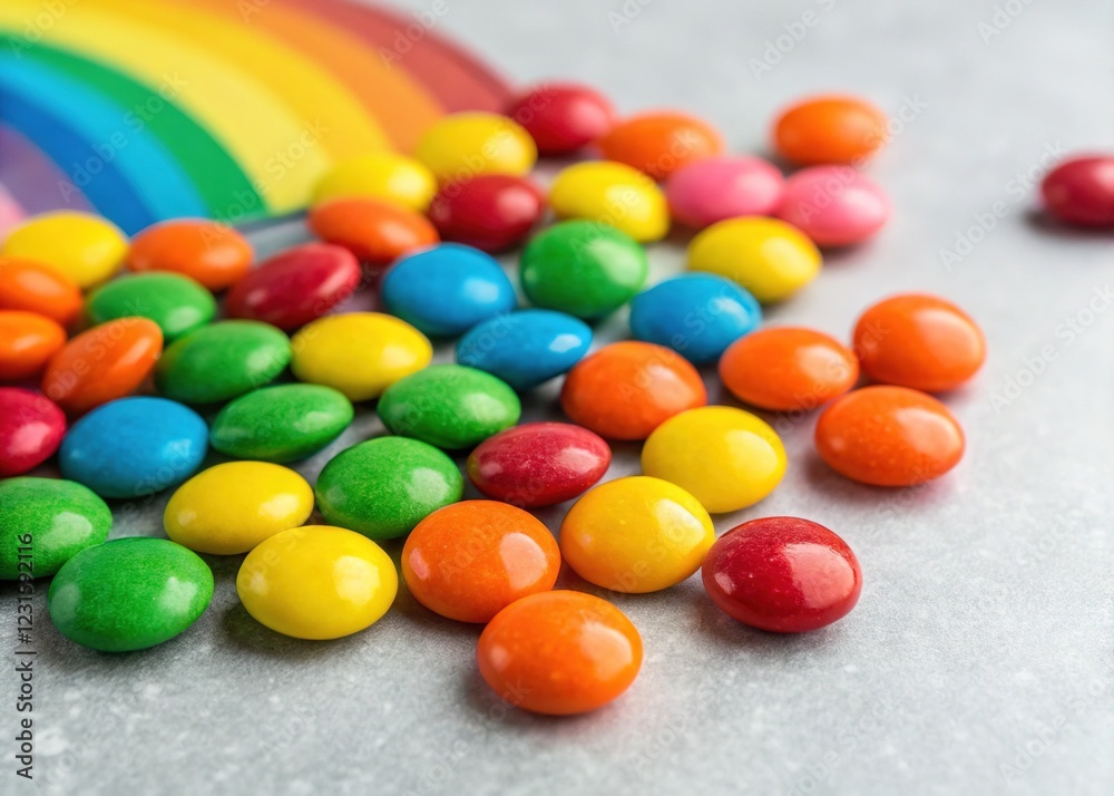 Colorful Candies on Grey Background - AI Photo Colorful Candies on Grey Background - AI Photo