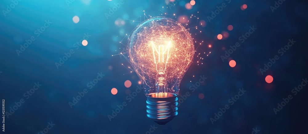 Bright lightbulb glowing with sparkles against a deep blue background symbolizing inspiration and innovation positioned centrally reflecting creativity Bright lightbulb glowing with sparkles against a deep blue background symbolizing inspiration and innovation positioned centrally reflecting creativity