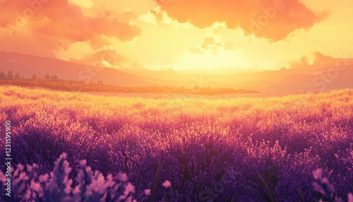 Sunset Serenity: Lavender Fields at Golden Hour