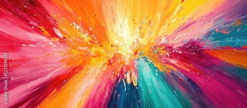 Wallpaper Mural Vibrant abstract explosion of colors featuring bright oranges, yellows, pinks, and blues radiating from the center, creating a dynamic energy burst. Torontodigital.ca