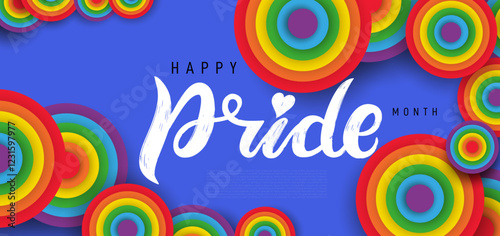 Banner Pride month 2025. Template background, banner for festival parades, parties, and social events. Rainbow flag on dark background. Vector design banner template.