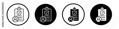 Insurance policy icon collection in black and white filled and outlined style for web.