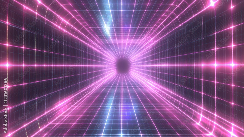Fototapeta premium Abstract Neon Grid Tunnel Digital Art