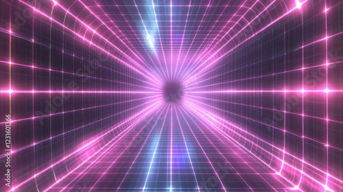 Abstract Neon Grid Tunnel Digital Art