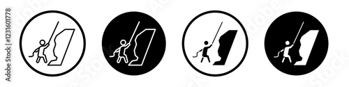 Mountain climb icon collection in black and white filled and outlined style for web.