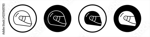 Motorcycle helmet icon collection in black and white filled and outlined style for web.