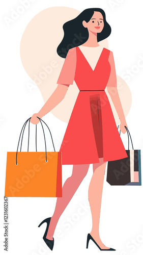 Fashionable Young Women Shopping with Style - Trendy Vector Illustration