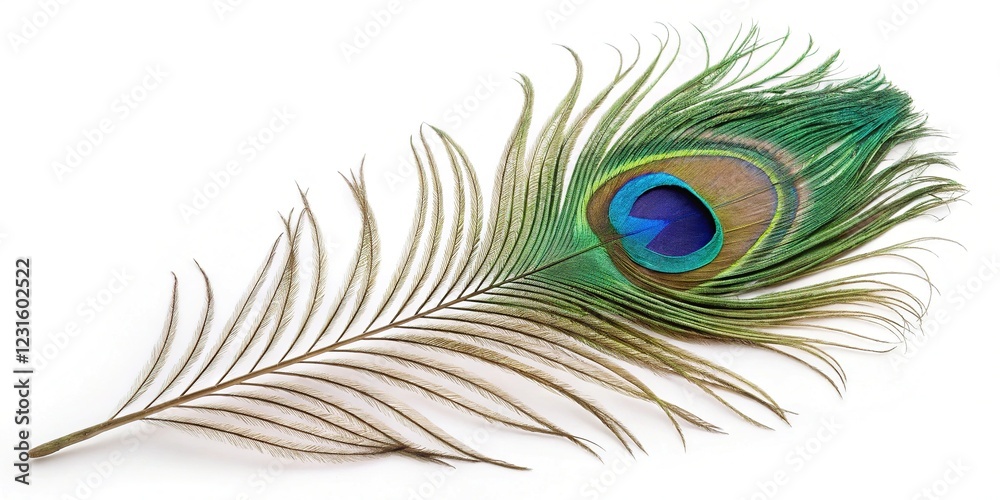 Fototapeta premium Peacock Feather Isolated on Transparent Background