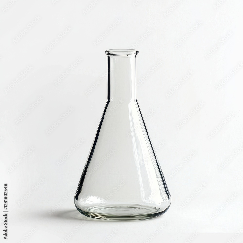Empty Glass Laboratory Flask on White Background for Scientific Use Empty Glass Laboratory Flask on White Background for Scientific Use
