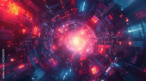Neon tunnel  futuristic flight  vibrant background  digital art  website