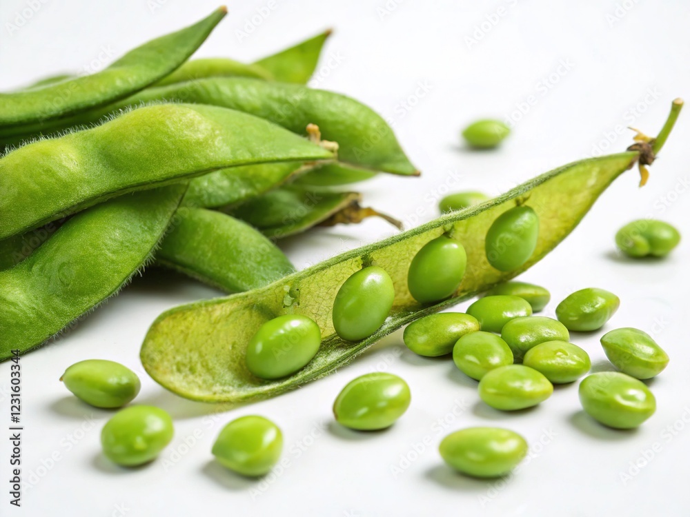 Raw Edamame Soybeans and Pods Isolated on White Background Raw Edamame Soybeans and Pods Isolated on White Background