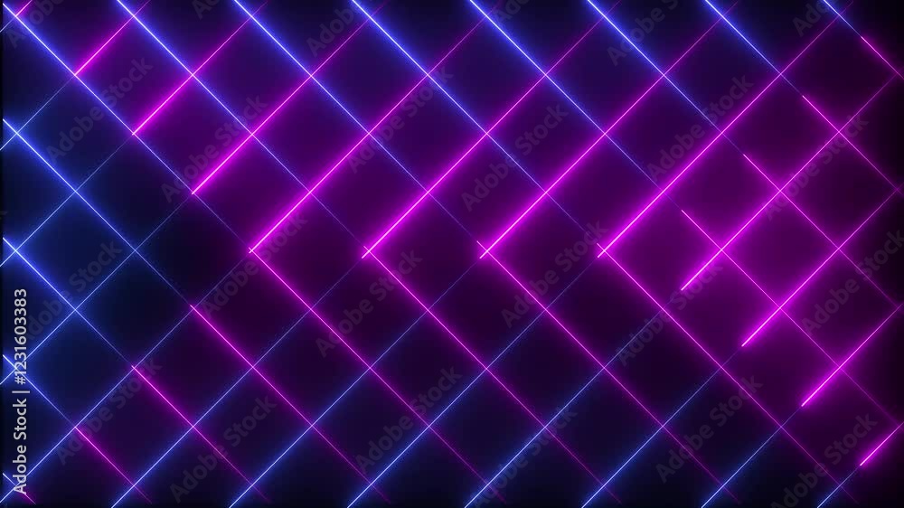 Abstract motion background with glowing blue neon lines moving diagonally across the frame at high speed. This trendy gaming background animation is full HD and a seamless loop.