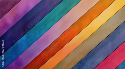 Wallpaper Mural Diagonal Rainbow Stripes: A vibrant collection of colorful stripes arranged in a dynamic diagonal pattern, creating a striking visual texture and a spectrum of rich hues.  Torontodigital.ca