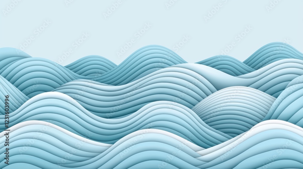 Fototapeta premium Flowing striped wave in light blue tones, forming a dynamic and modern pattern against a soft gradient backdrop