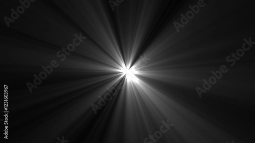 Centered white light rays on black and  background. Heaven light animation from center. Dynamic light rays footage.