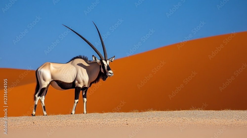 Oryx antelope standing in Namib desert. Oryx antelope standing in Namib desert.