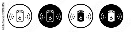 Smart speaker icon collection in black and white filled and outlined style for web.