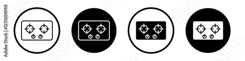 Stove icon collection in black and white filled and outlined style for web.