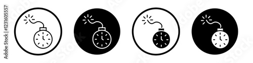 Time bomb icon collection in black and white filled and outlined style for web.