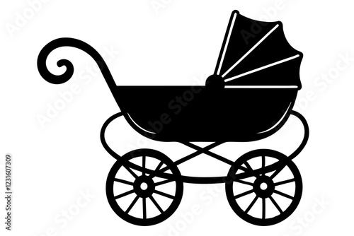Baby Carriage Icon, Baby Pram Silhouette Vector, Baby Carriage Silhouette