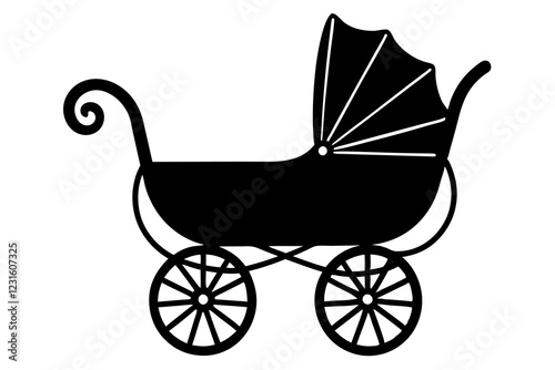 Baby Carriage Icon, Baby Pram Silhouette Vector, Baby Carriage Silhouette