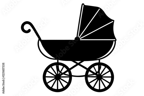 Baby Carriage Icon, Baby Pram Silhouette Vector, Baby Carriage Silhouette
