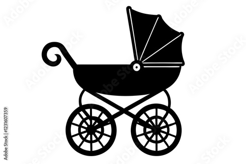 Baby Carriage Icon, Baby Pram Silhouette Vector, Baby Carriage Silhouette